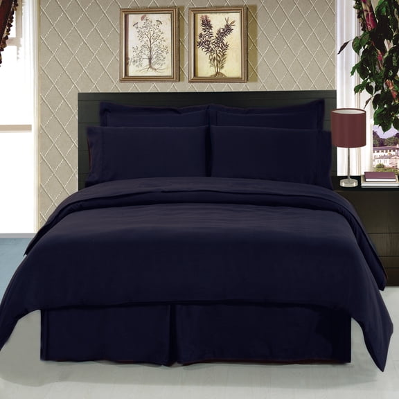 King size Solid navy 8-Piece Bedding Set Super Soft Microfiber Sheets+Duvet+Alternative