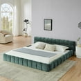 thumbnail image 1 of King size Upholstered Bed Frame with Thick Fabric, Chenille Fabric Grounded Queen Size Platform Bed with Headboard and Solid Frame, No Box Spring Needed, green (88.5''*85.5''*24''), 1 of 9