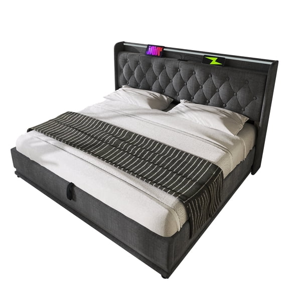 Bybafun 40.7 in USB Port and LED Function Standard Bed Frame, King