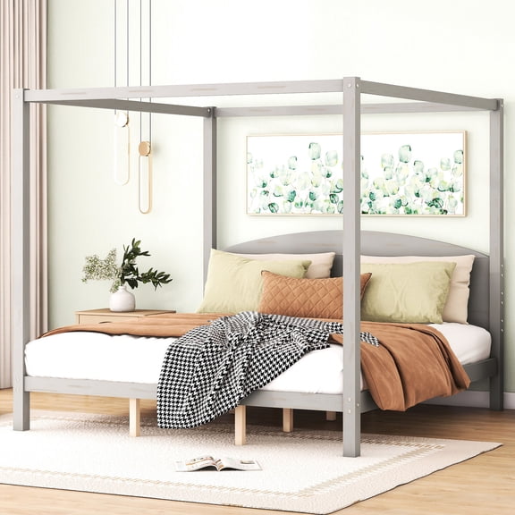 King size platform bed with support legs / Stable frame, space - saving under the bed