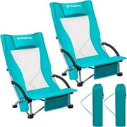 KingCamp 2-Pack Beach Chair High Back Folding Backpack Chairs for Beach, Camping, Fishing & Outdoor Sports, Support 33LBS - Cyan