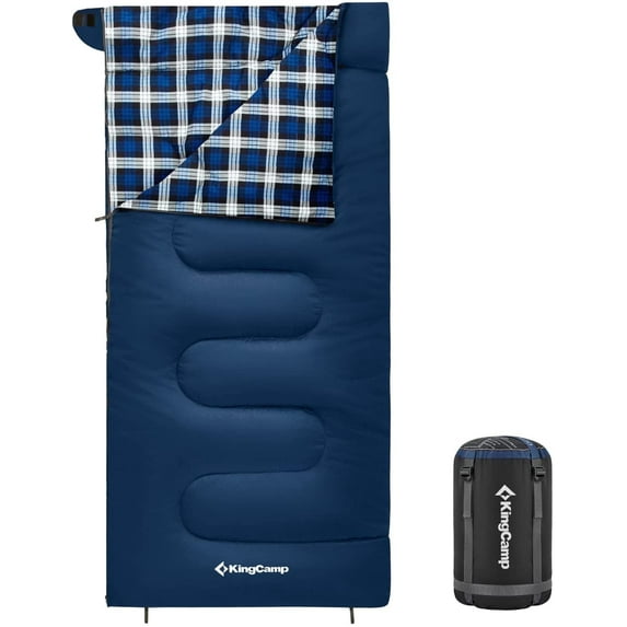KingCamp XL Lightweight Cotton Flannel Sleeping Bag - Cold Weather Ready, 5℉-39℉, Envelope Design for Adults, Ideal for Backpacking & Camping, 5.07LBS, Right (Navy)
