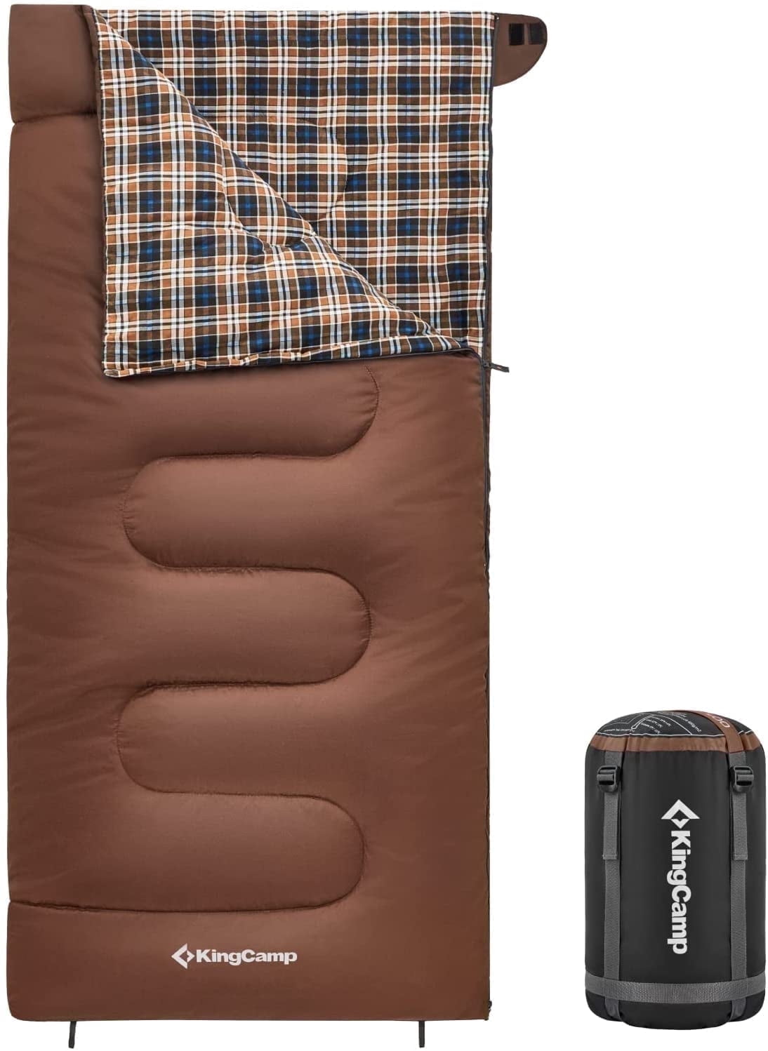 KingCamp XL Lightweight Cotton Flannel Sleeping Bags, Oversized  Envelope Sleeping Bag for Adults for Backpacking & Camping, 5.07LBS ,Left (Coffee)