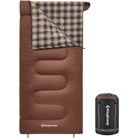 KingCamp XL Lightweight Cotton Flannel Sleeping Bag - Cold Weather Ready, 5℉-39℉, Envelope Design for Adults, Ideal for Backpacking & Camping, 5.07LBS ,Left (Coffee)