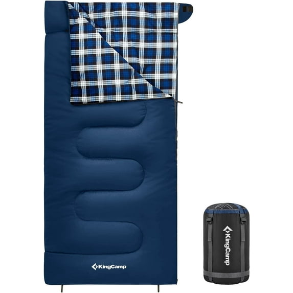 KingCamp XL Lightweight Cotton Flannel Sleeping Bag - Cold Weather Ready, 5℉-39℉, Envelope Design for Adults, Ideal for Backpacking & Camping, 5.07LBS (Navy)