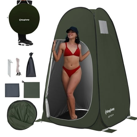 KingCamp Shower Tent, Pop Up Camping Privacy Tent, Portable Waterproof Dressing Changing Room Easy Setup, Toilet Tent with Carry Bag for Beach, Camping, Hiking, Green