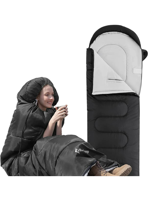 KingCamp Camping Sleeping Bag 3 Season Waterproof Lightweight Sleeping Bag for Adults(Black,26.6℉-53.6℉)