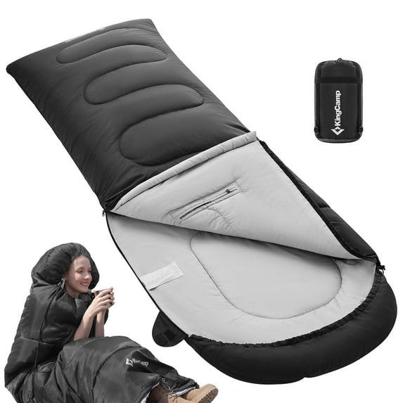 KingCamp Sleeping Bags for Adults Warm & Cool Weather Sleeping Bag for Camping Backpacking Lightweight Waterproof Compact Camping Sleep Must Haves, 86.6" x 29.5"-3.3 lbs, Black