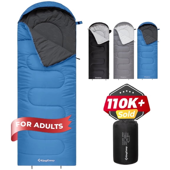 KingCamp 3-Season Cold Weather Sleeping Bag - Lightweight, Waterproof & Compression Sack Included, 27°F-54°F, Right Zip Design for Adults, Ideal for Camping, Backpacking & Travel (Blue)