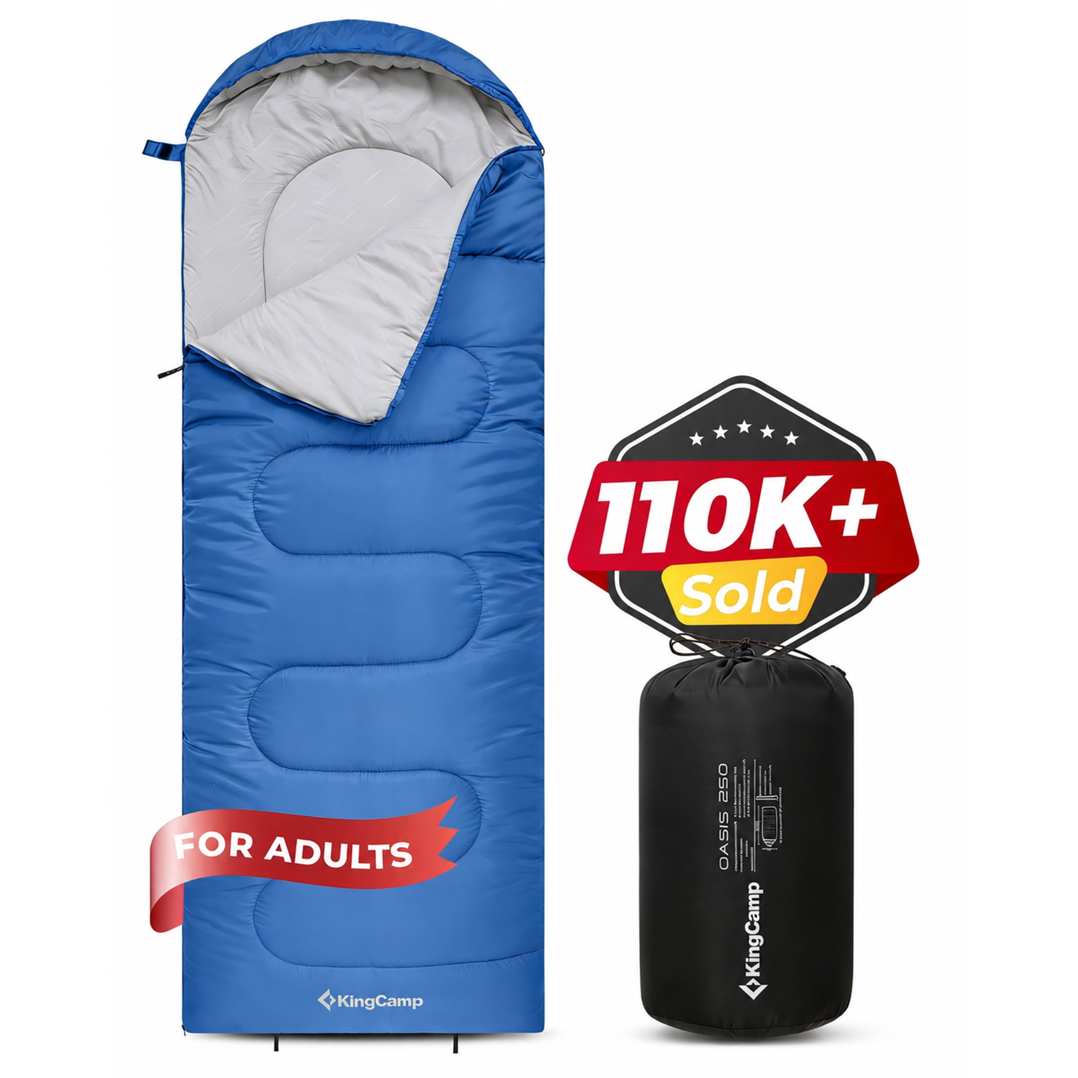 KingCamp Camping Sleeping Bag for Adults, 3-Season Portable Sleeping Bags, Lightweight Single Sleeping Bag  for Backpacking,  Hiking (Blue) 3.09 lbs