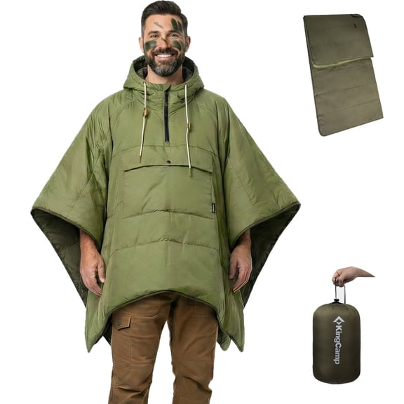 KingCamp Camping Blanket, Wearable Hoodie Blanket Poncho, Packable Outdoor Blanket, Ultralight Water-Repellent for Sports, 66 × 48in Green