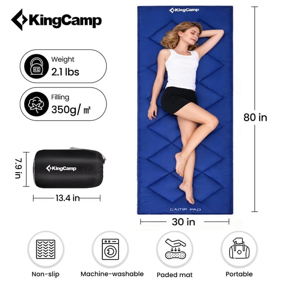KingCamp Portable Sleeping Pad - Large Non-Slip Lightweight Soft Cotton Camp Cot Mattress Pad for Camping, Backpacking, Hiking 80×30 inches, Navy