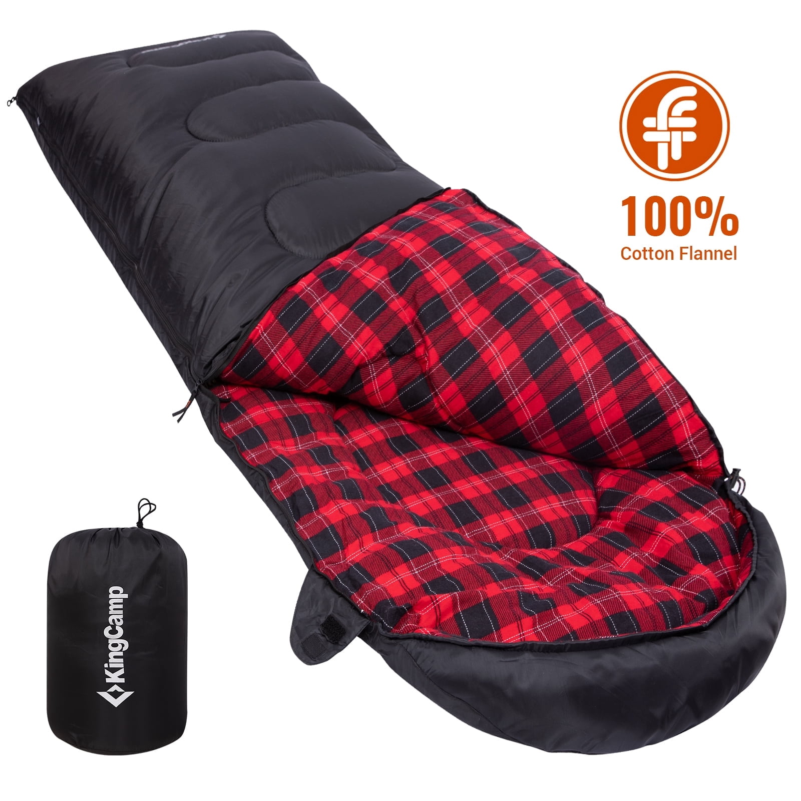 KingCamp Cotton Flannel Sleeping Bag for Adults, Lightweight Compact Sleeping Bag, Warm & Cool Weather All Season for Camping, Hiking, Travel, Backpacking - 3.53lbs