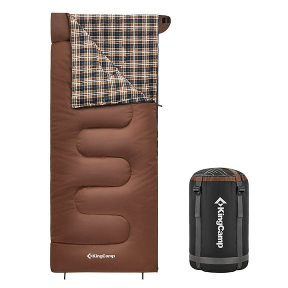 KingCamp Cotton Flannel Sleeping Bag for Camping Rectangular XL Sleeping Bags for Adults Hiking, Outdoor Activities, 74.8"X 33", Coffee, Left Zipper