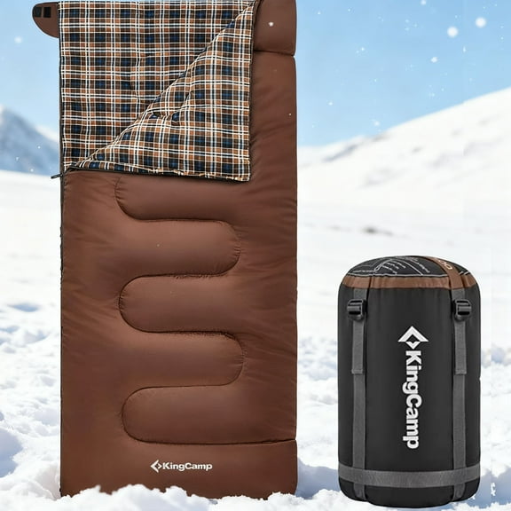 KingCamp XL Adult Cotton Flannel Sleeping Bag 3-Season Comfort 8℉ - 44℉ Camping Sleeping Bag, Rectangular Sleeping Bags for Camping, 74.8"x33" for Adults, 4.4 LBS