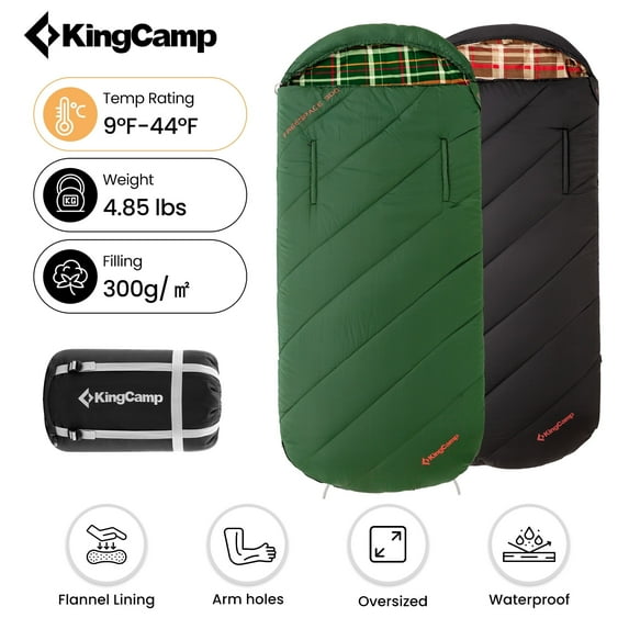 KingCamp Oversized Wearable Cotton Flannel Sleeping Bag - Ideal for Camping, Hiking & Travel, Temperature Rating 9°F-44°F (Green)