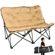 KingCamp Double Camping Chairs For Adults, Oversized Padded Loveseat Sofa Chairs, Folding Lawn Chair Support 600lbs, Khaki