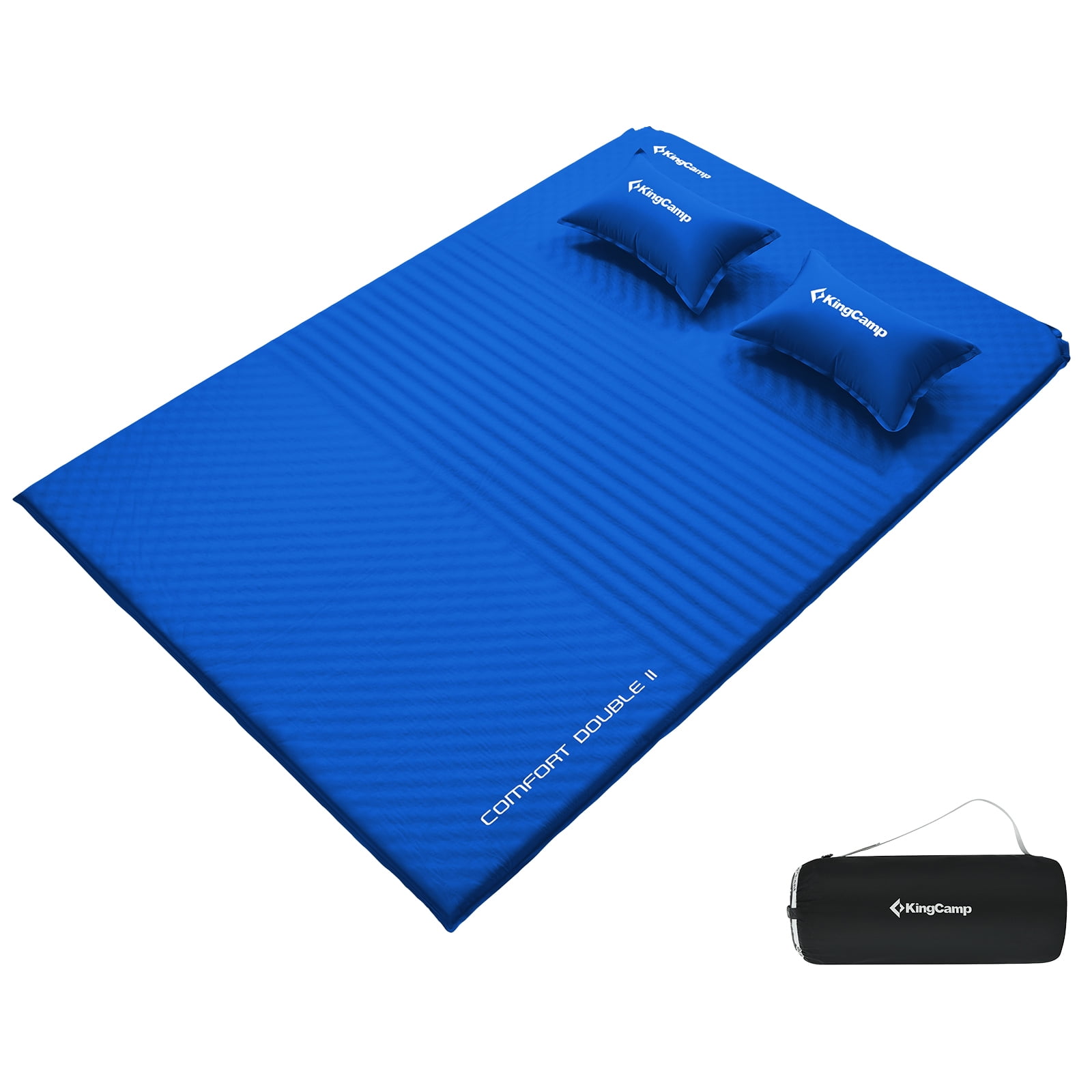 KingCamp Double Self Inflating Camping Sleeping Pad Mat w/ 2 Pillows, Blue