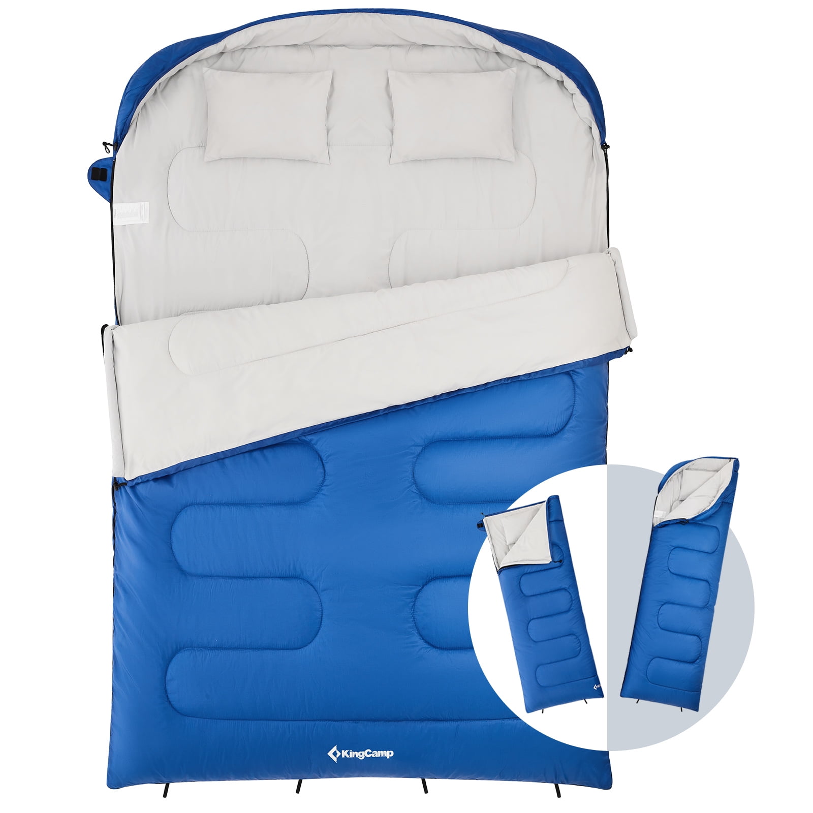 KingCamp Oversized Double Camping Sleeping Bag with 2 Pillows, Adult, 3