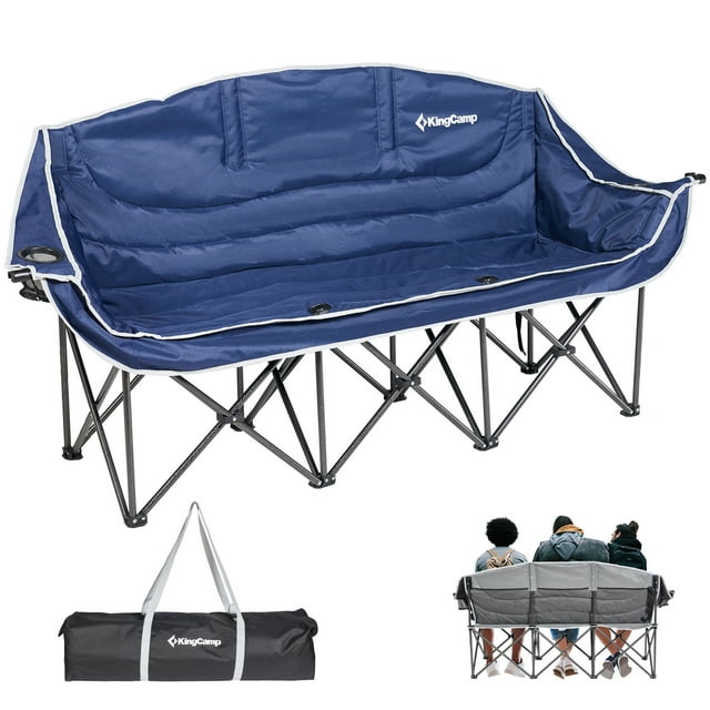 KingCamp Extended Camping Chair Outdoor Folding Chair for 3 People Adult (Blue,18.5LBS