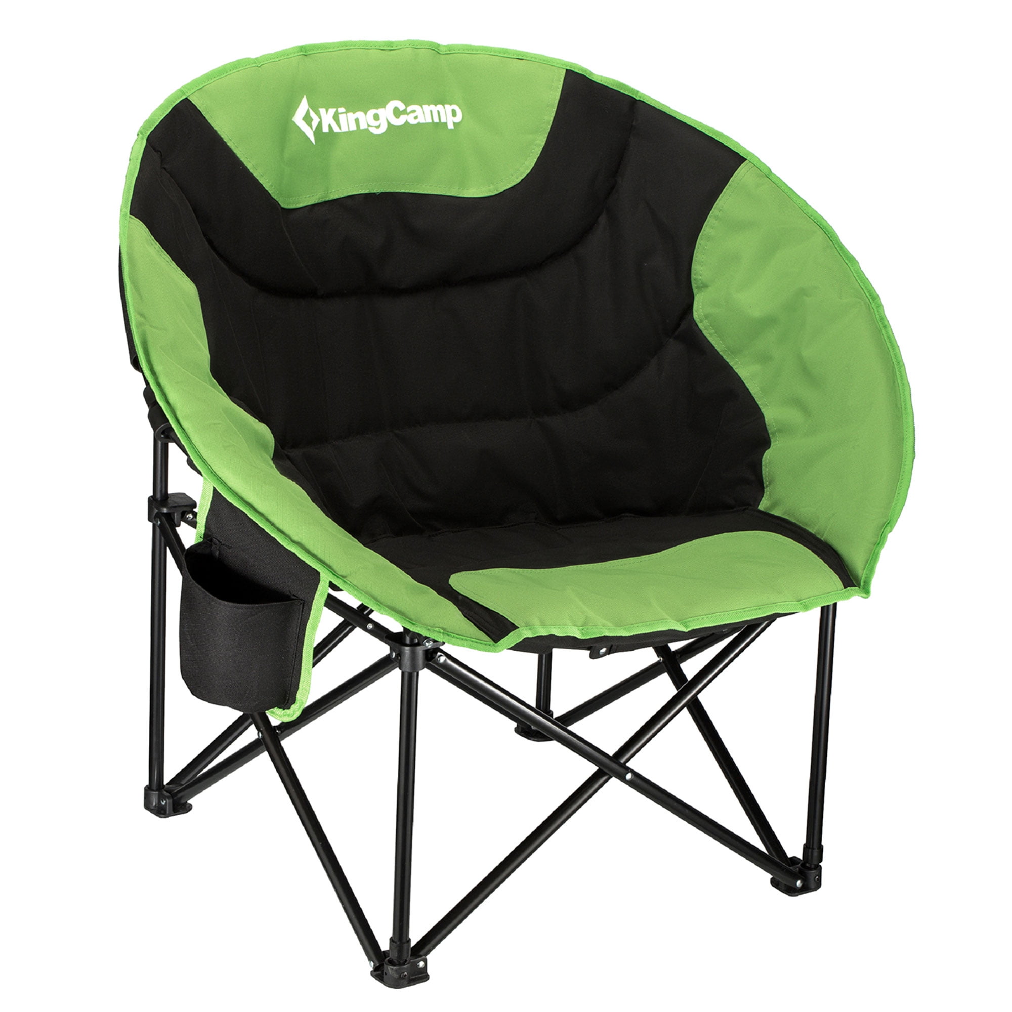 KingCamp Black and Green Foldable Saucer Moon Lounge Chair with Cupholder