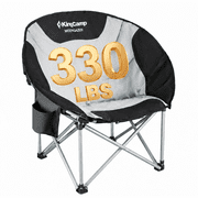 KingCamp Round Camping Chair for Adults, Oversized Outdoor Moon Chair with Side Pocket, Heavy-Duty Padded Folding Lawn Chairs, Supports 330lbs, Black