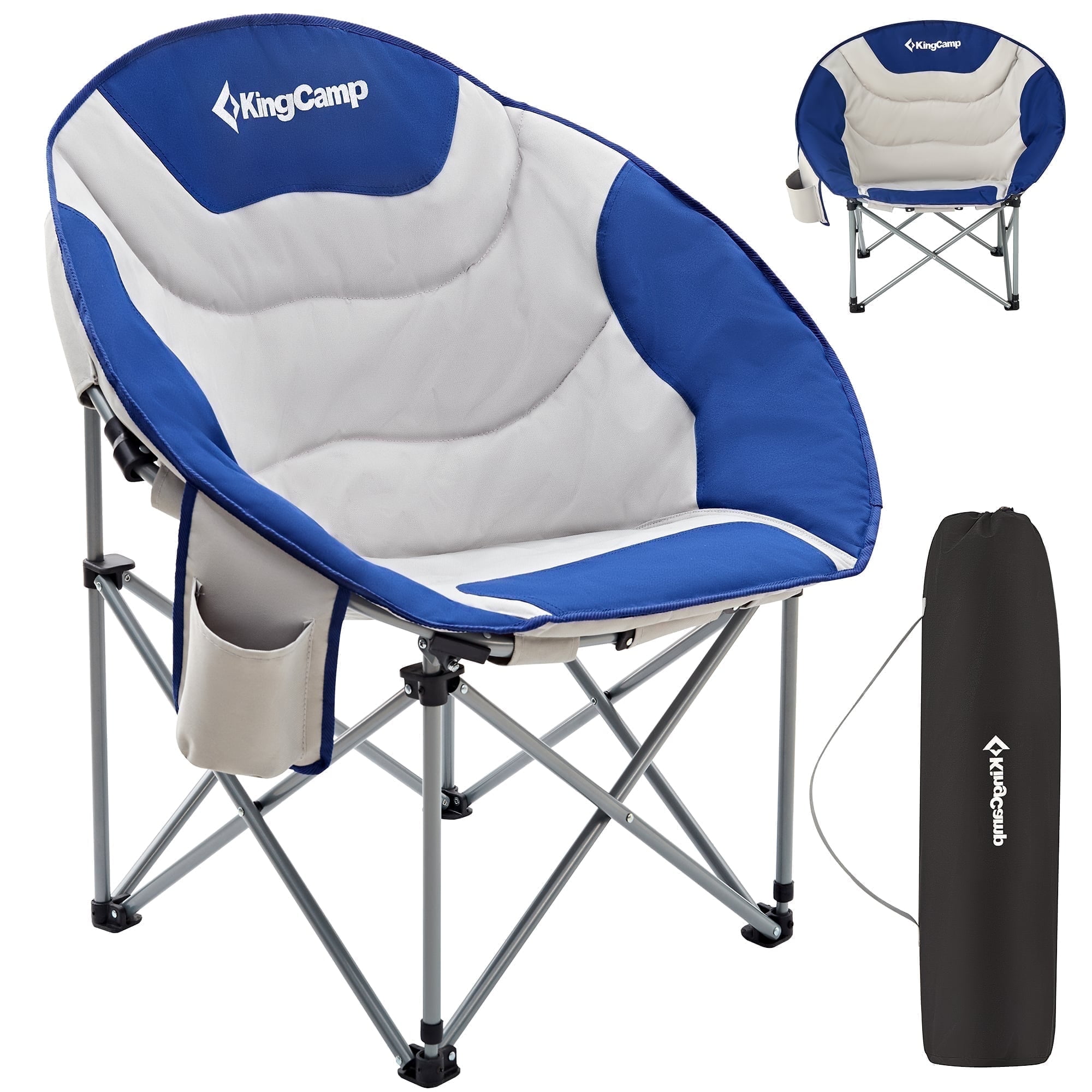 Kingcamp moon saucer camping chair steel frame folding padded round portable stable with carry bag discount
