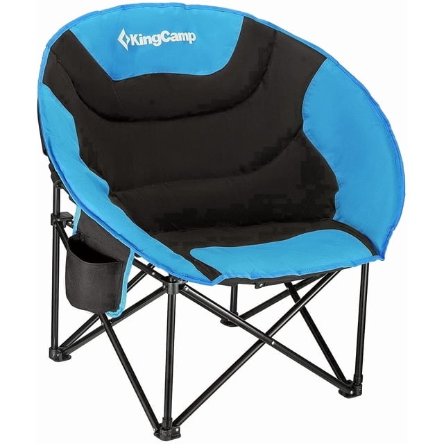 KingCamp Oversized Round Camping Chairs, Folding Outdoor Moon Chair for Adults, Portable Padded Lawn Chair with Storage Bag ,Supports 300lbs, Blue