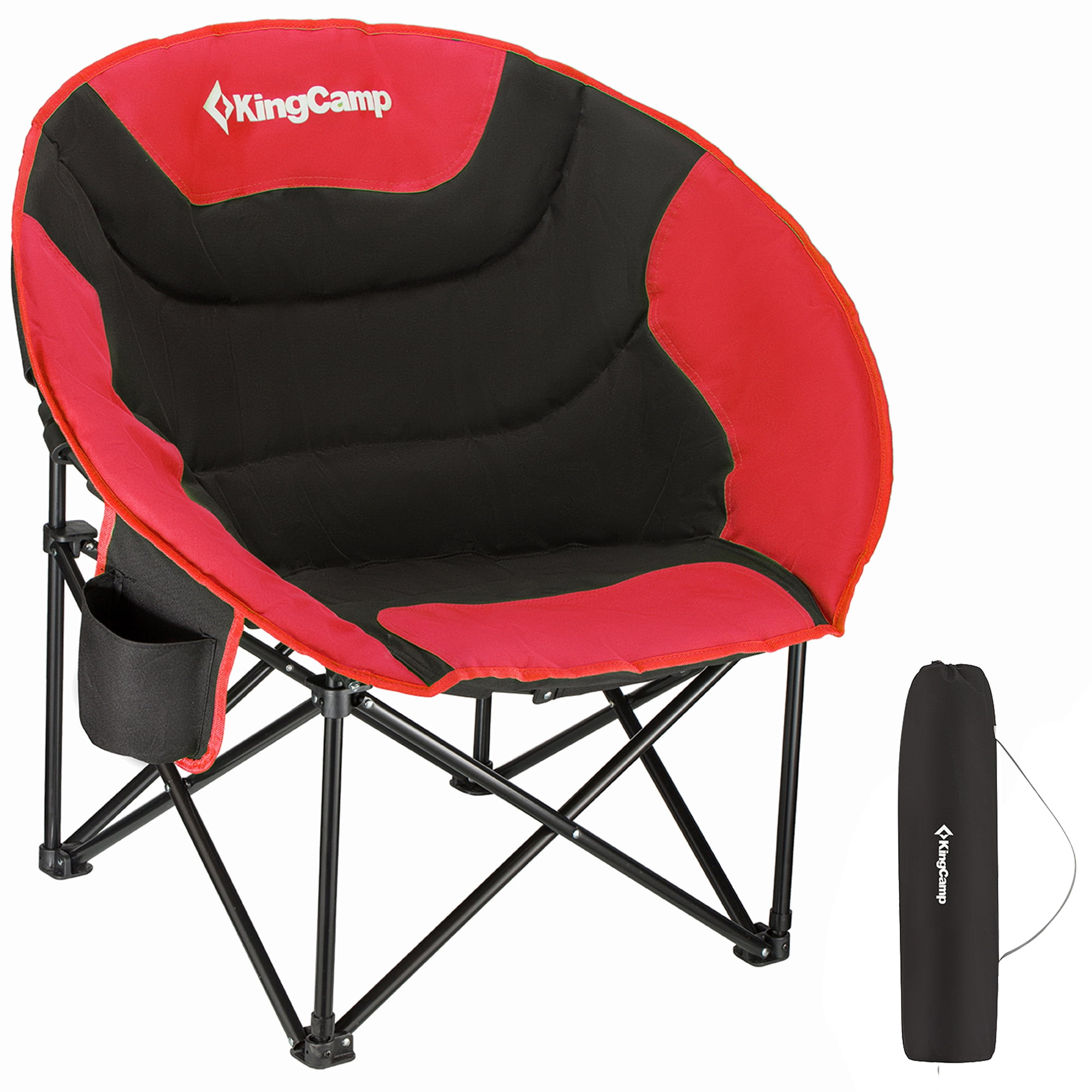 KingCamp Folding Camping Chair Oversized Round Chair with Cup Holder, Red
