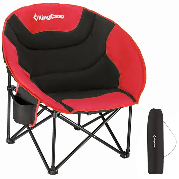KingCamp Folding Camping Chair Oversized Round Chair with Cup Holder, Red