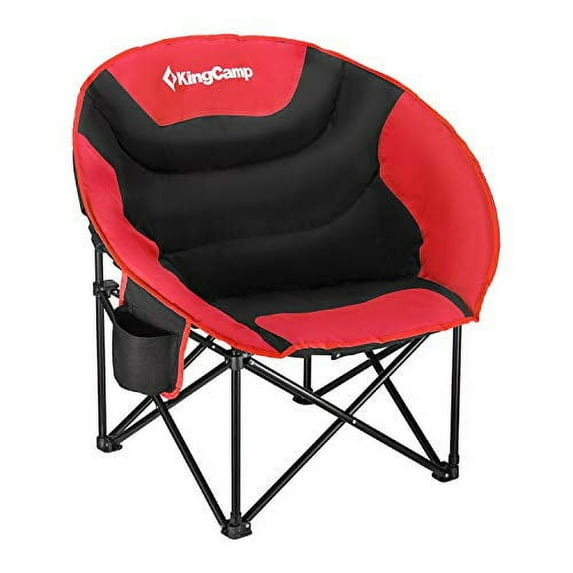 KingCamp Folding Camping Chair Oversized Round Chair with Cup Holder, Red