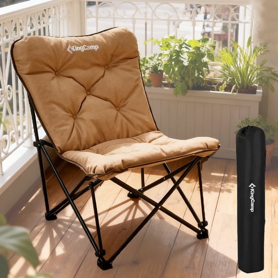 KingCamp Comfy Folding Chairs Oversized Butterfly Chair with Thick Padded Seats for Indoor & Outdoor, Support 300lbs, Khaki