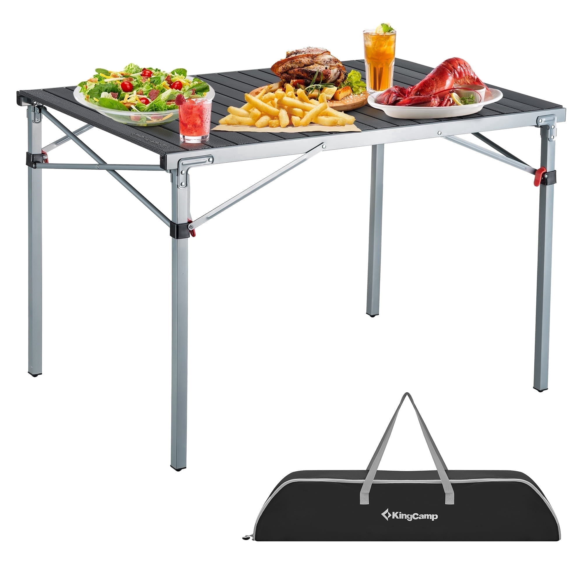 KingCamp Folding Camping Table - Portable Roll up Outdoor Table for 4-6 Person, Ideal for Camping, Picnic, Fishing 42.1" × 27.6" Silverblack