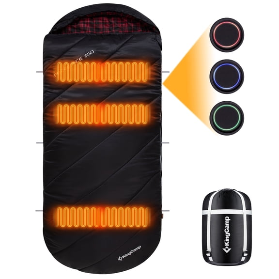 KingCamp Oversized Heating Sleeping Bags Cotton Flannel Cold Weather Sleeping Bag with 3 Adjustable Heating Levels for Adult