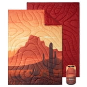 KingCamp Outdoor Blanket for Travel, Hiking, Burnt Orange Ultra Large Portable Picnic Blanket, Waterproof Camping Blanket with Snap Button, Mountains Printed Travel Quilt, Burnt Orange