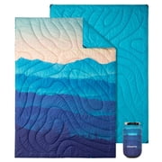 KingCamp Extra Large Puffy Camping Blanket , 57" 79" Packable Travel Blankets, Ultralight Outdoor Blanket for Camping, Camping Quilt with Snap Button, Cyan
