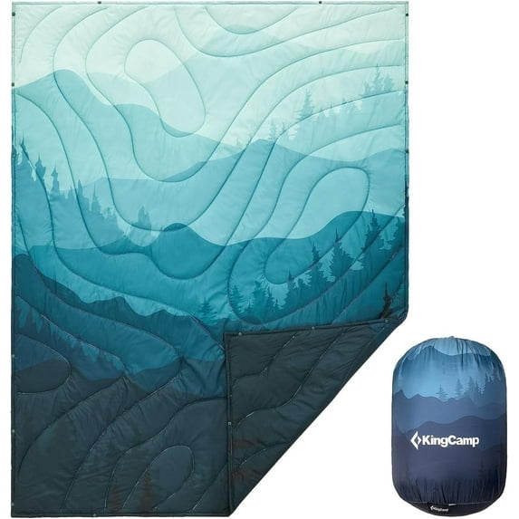 KingCamp Lightweight Camping Blanket Alternative Puffy Quilt, 1.26 lbs Portable Travel Blanket for Camping, Picnic, Hiking, Stadium, Airplane, 79" x 57", Printed Design