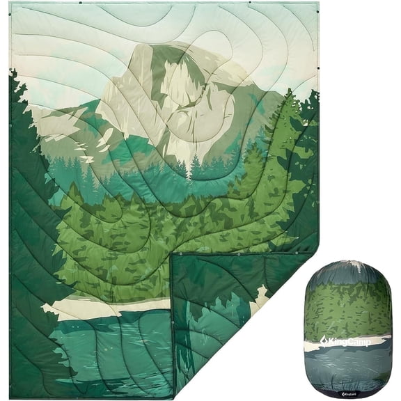 KingCamp Lightweight Packable Camping Blanket, Green Travel Blanket for Outdoor, 79"×57" Extra Large Outdoor Blanket, Waterproof & Fluffy Picnic Blanket with Snap Button for Camping, Green