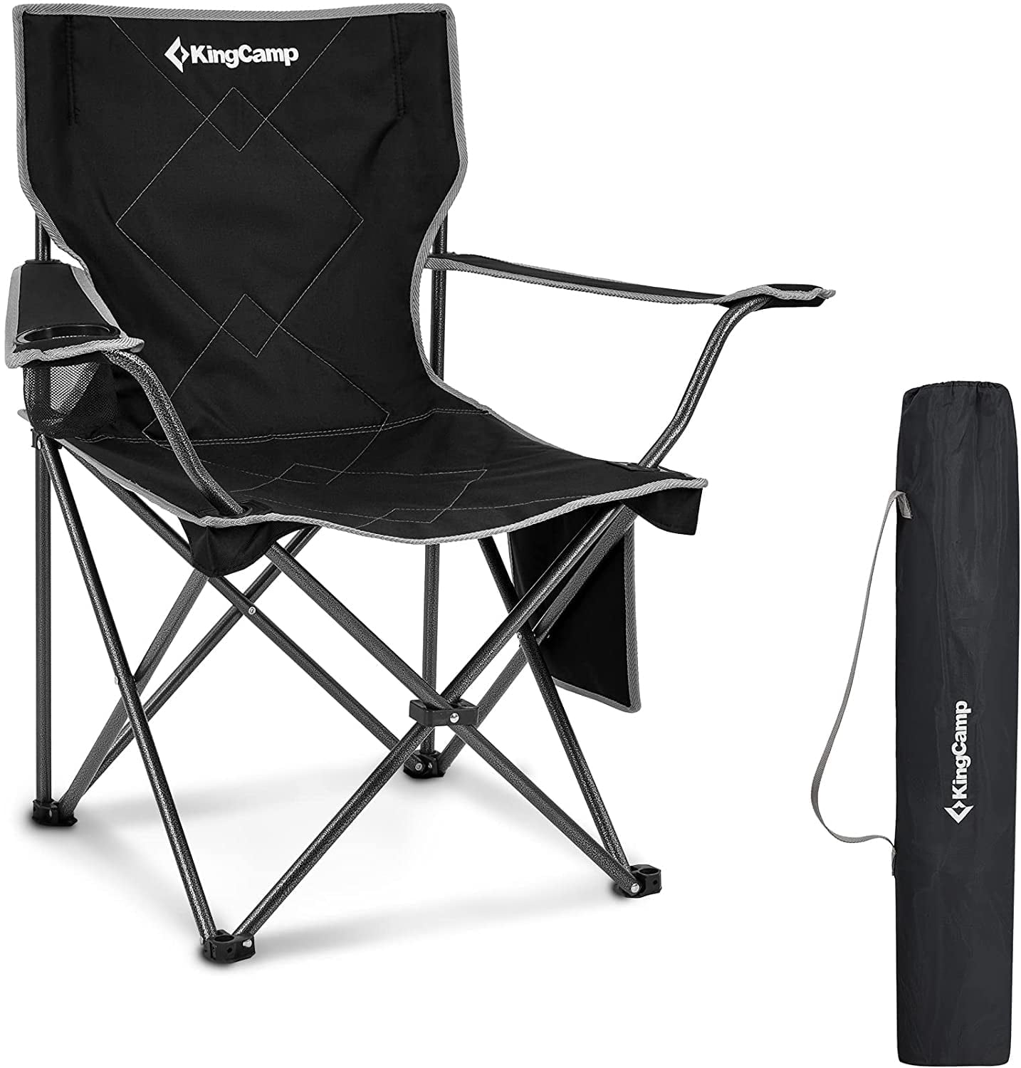 Portable Folding Camping Chairs, Heavy Duty Lawn Chair Support 300 lbs, Outdoor Chair for Hiking, Beach, Fishing, adult Unisex, Black