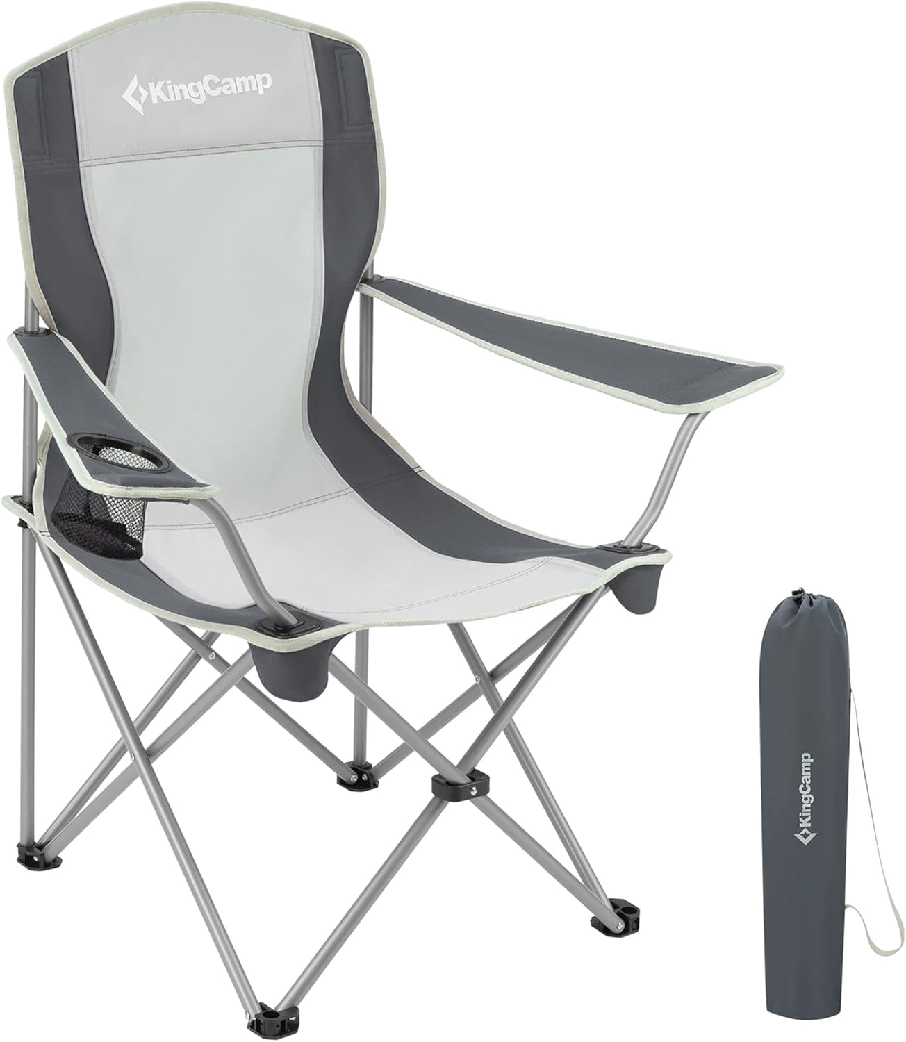 KingCamp Lightweight Folding Camping Chair With Cup Holder & Adjustable Armrests - High Back, Supports 265 Lbs, Carry Bag Included