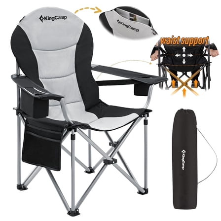 KingCamp Heavy Duty Oversized Camping Chairs, High Back Outdoor Lawn Chair with Cup Holder, Padded Seat & Lumbar Support, Portable Outdoor Folding Chairs, Support 353LBS , Black