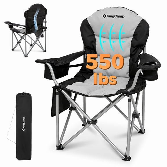 KingCamp Heavy Duty Oversized Camping Chairs, High Back Outdoor Lawn Chair with Cup Holder, Padded Seat & Lumbar Support, Portable Outdoor Folding Chairs, Support 353LBS , Black
