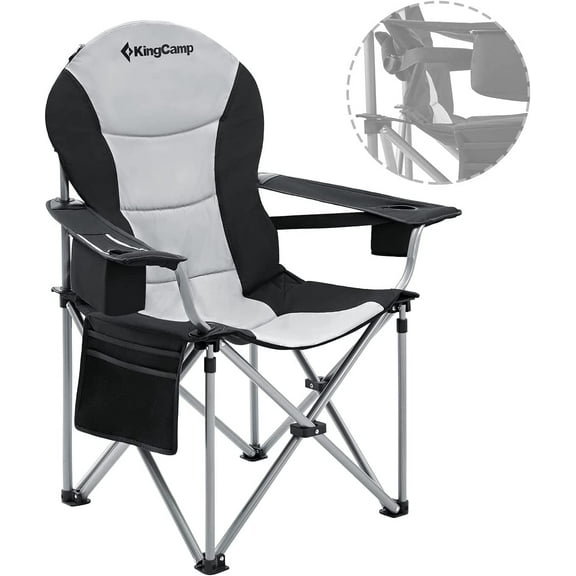 KingCamp Oversized Heavy-Duty Folding Camping Chair - Extra Wide Design, Padded Seat & Lumbar Support, Ideal for Adults, Support 353LBS, Fishing, Picnic & Travel (Black)