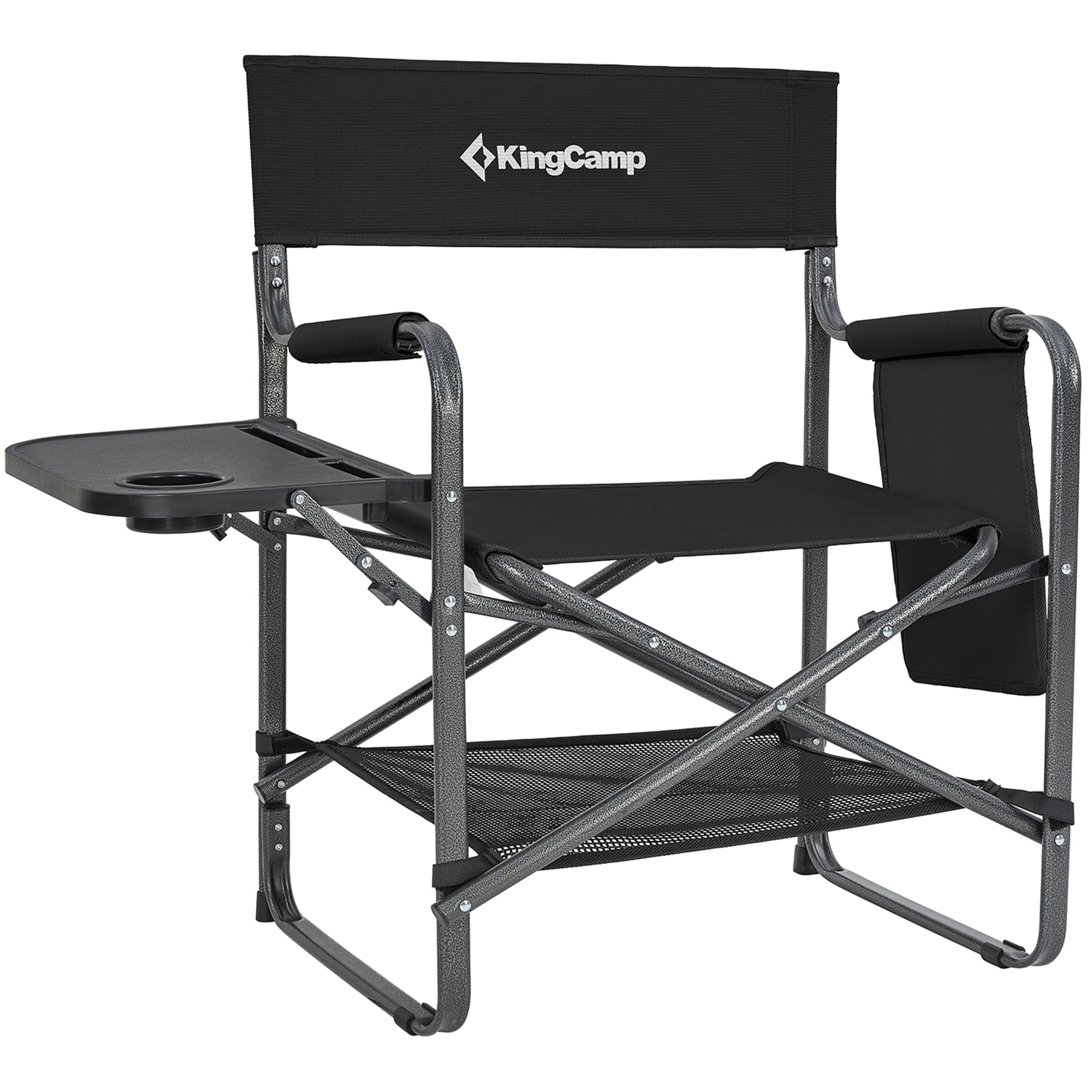 Black Steel Frame Foldable Director Chair with Side Table