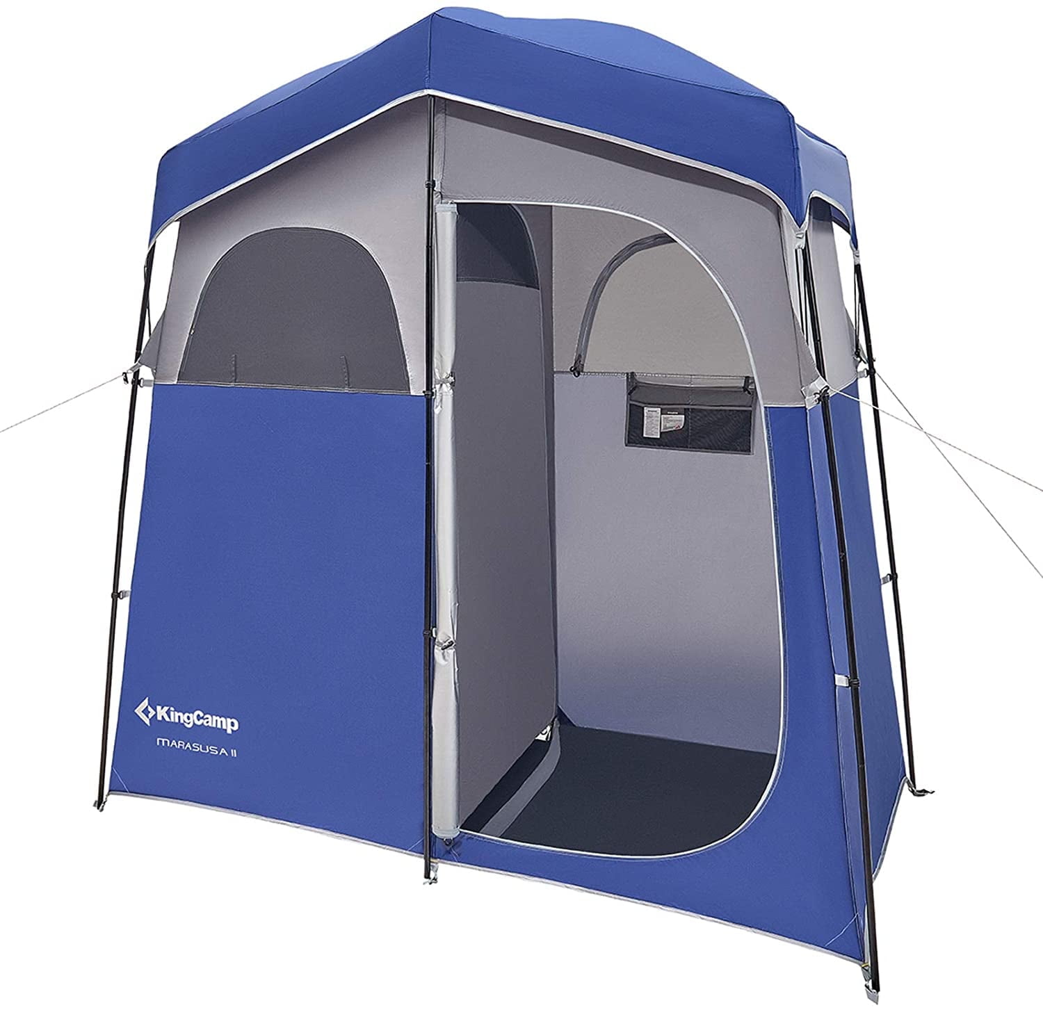 KingCamp Camping Shower Tent 2-Room with Shower Bag Extra Wide Outdoor Privacy Tent for Portable Toilet/Bathroom/Dressing Changing Room Easy Set Up Privacy Shelter with Carry Bag, Blue