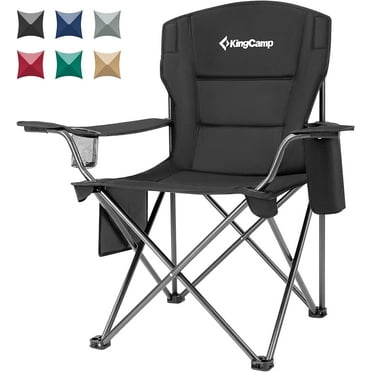 KingCamp Oversized Camping Chairs Heavy Duty Padded Folding Lawn Chair Support 300 lbs for Adults Outdoor Fishing Sports Black