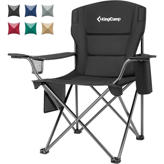 KingCamp Oversized Camping Chairs Heavy Duty Padded Folding Lawn Chair Support 300 lbs for Adults Outdoor Fishing Sports Black