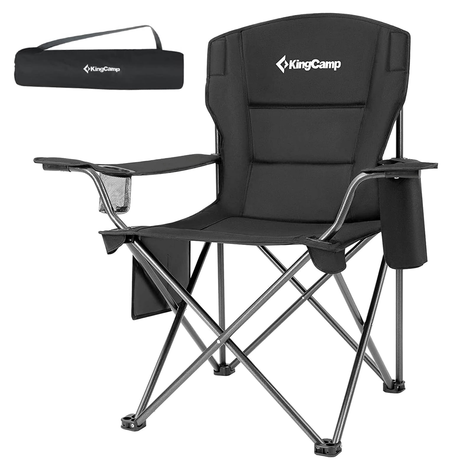 KingCamp Oversized Camping Chairs, Folding Outdoor Chair for Adults, Heavy Duty Padded Folding Lawn Chair, Support 300 lbs for Adults Black