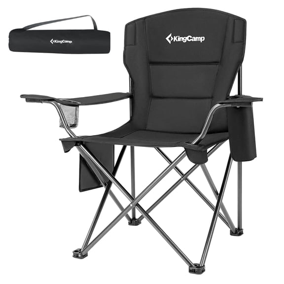 KingCamp Oversized Camping Chairs, Folding Outdoor Chair for Adults, Heavy Duty Padded Folding Lawn Chair, Support 300 lbs for Adults Black