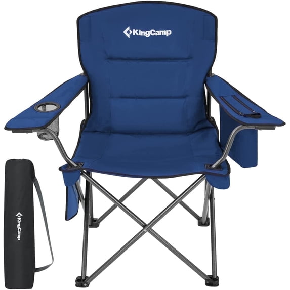 KingCamp Oversized Camping Chairs for Adults, High Back Padded Camping Chair, Portable Folding Lawn Chair with Cup Holder, Support 300 lbs Blue